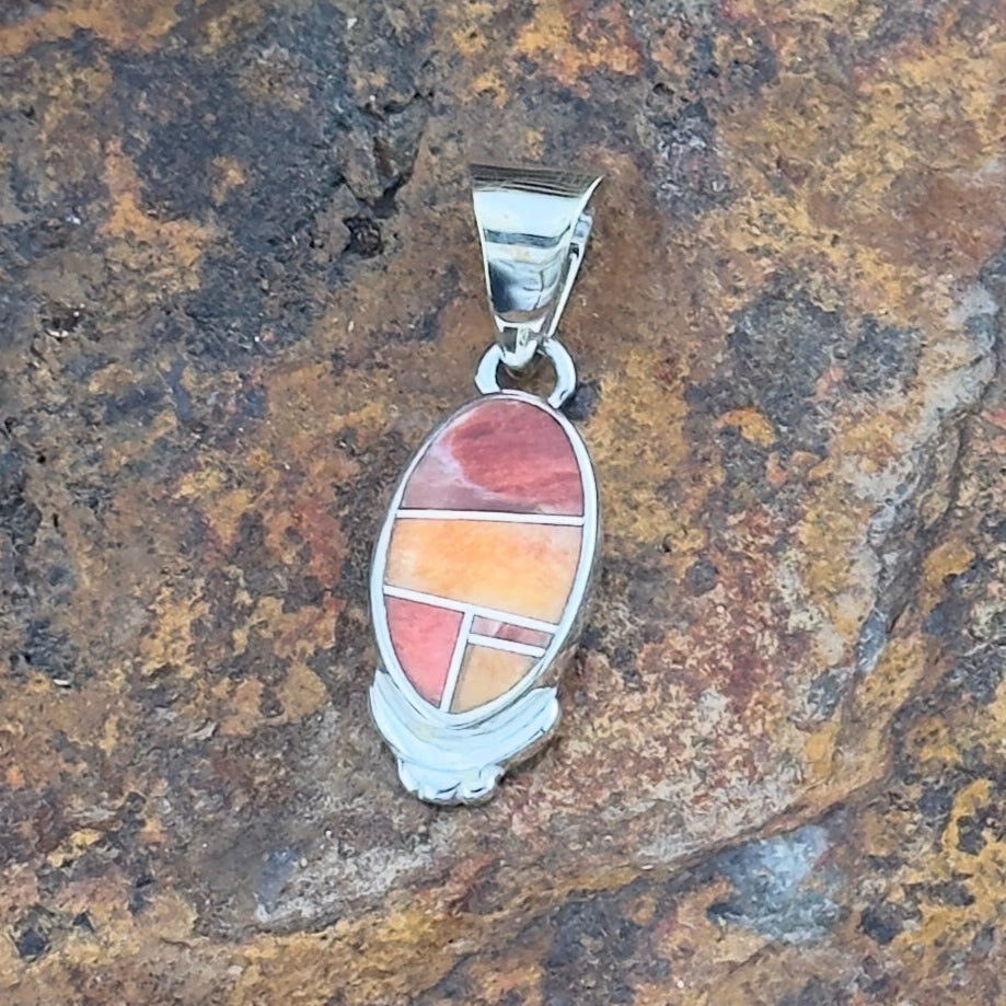 David Rosales Desert Fire Inlaid Sterling Silver Pendant