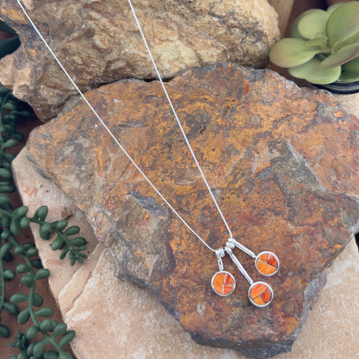 David Rosales Desert Fire Inlaid Sterling Silver Necklace