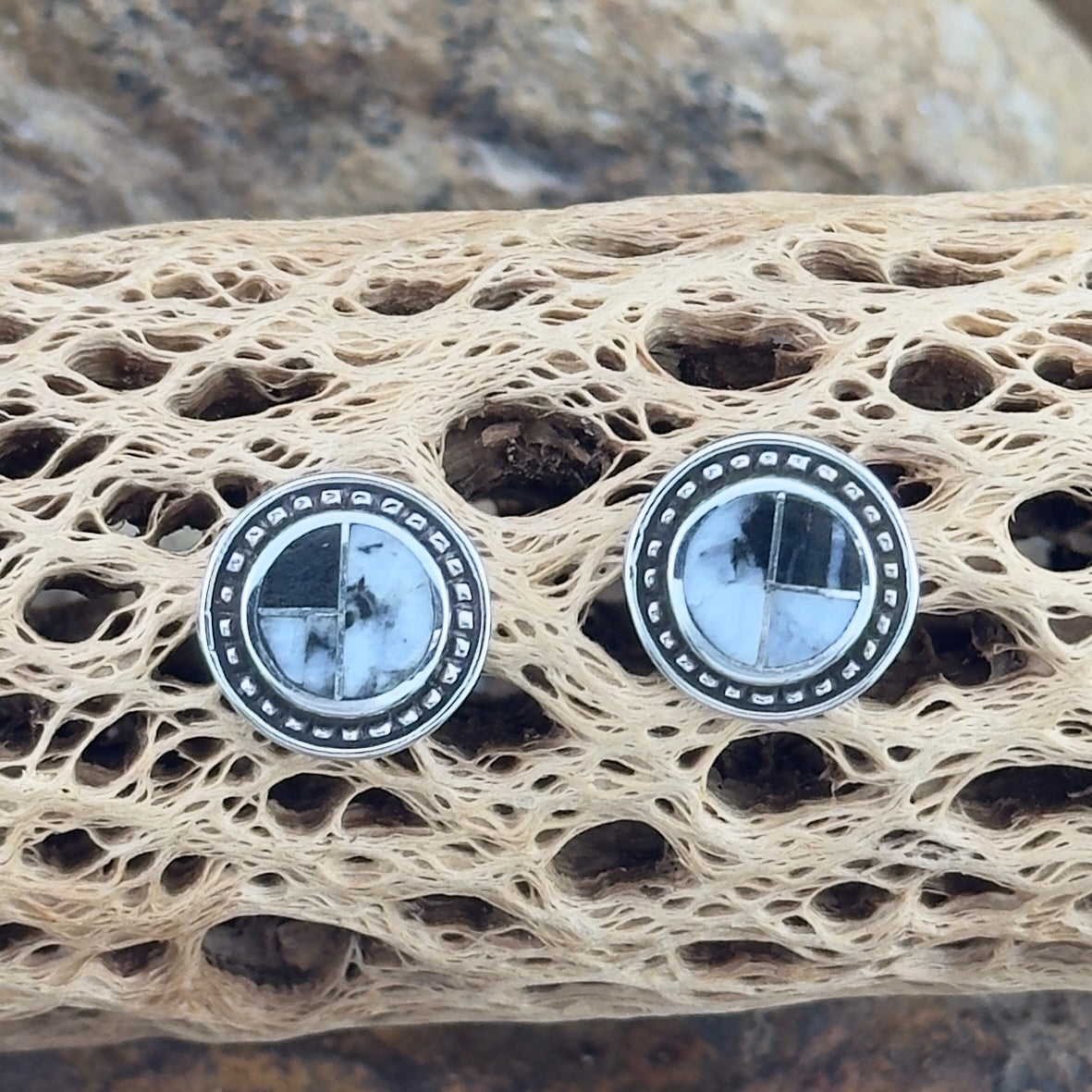 David Rosales White Buffalo Inlaid Sterling Silver Earrings