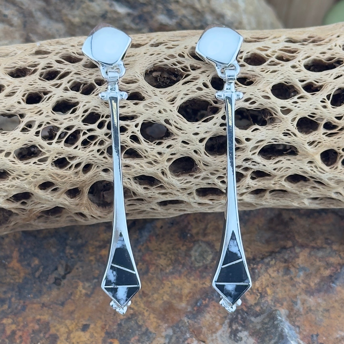 David Rosales White Buffalo Inlaid Sterling Silver Earrings