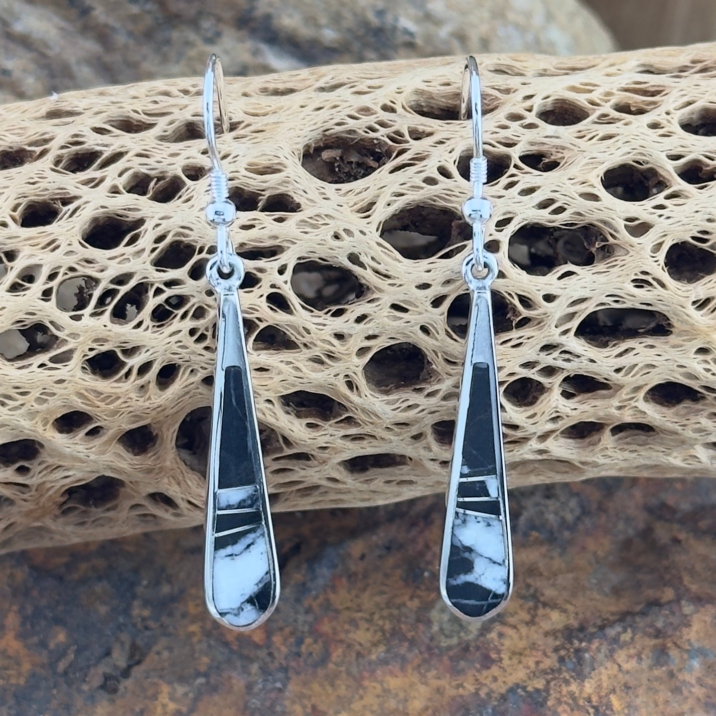 David Rosales White Buffalo Inlaid Sterling Silver Earrings