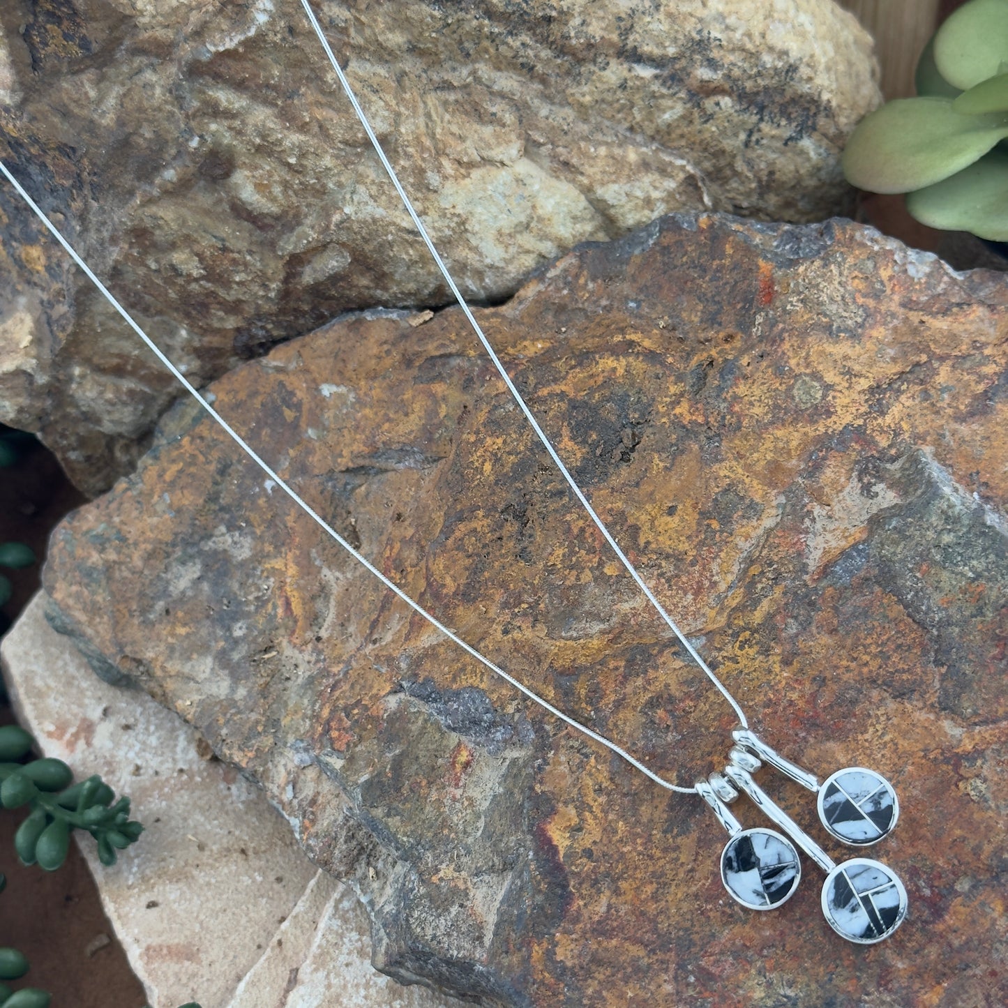 David Rosales White Buffalo Inlaid Sterling Silver Necklace