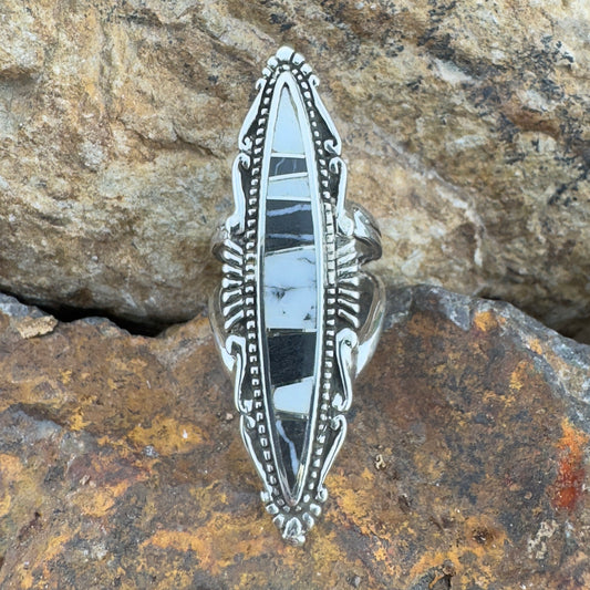 David Rosales White Buffalo Inlaid Sterling Silver Ring