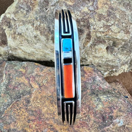 Sterling Silver Multi-Stone Inlay Cuff Bracelet by Albert Nells
