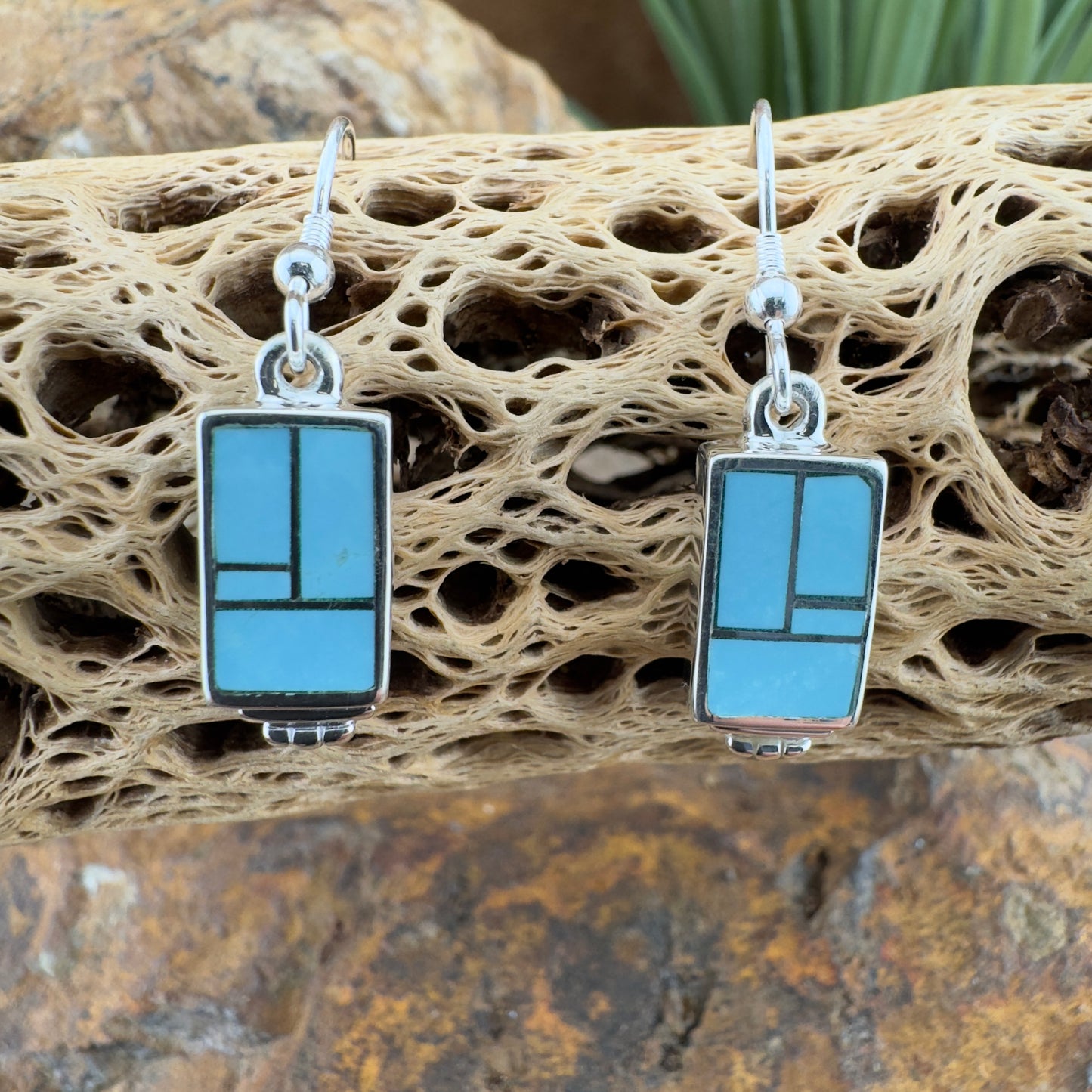David Rosales Arizona Blue Inlaid Sterling Silver Earrings
