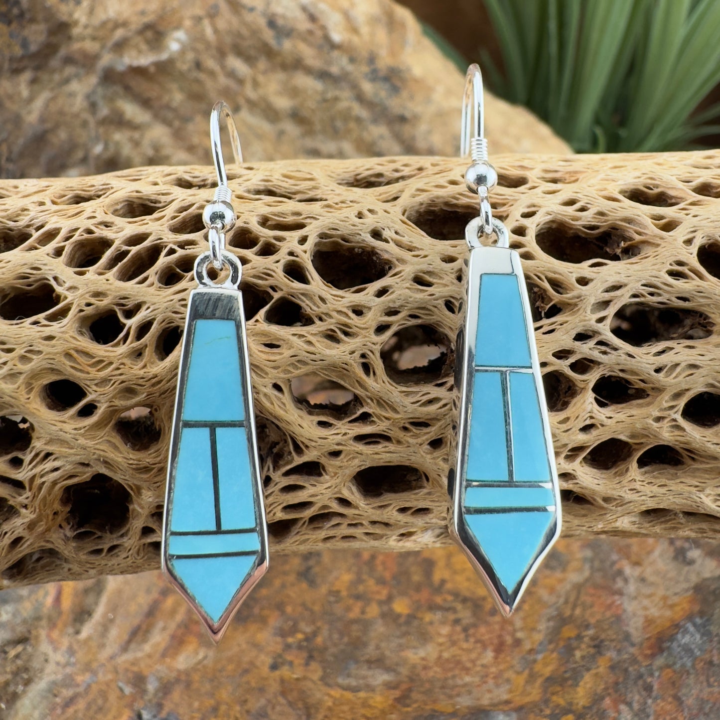 David Rosales Arizona Blue Inlaid Sterling Silver Earrings