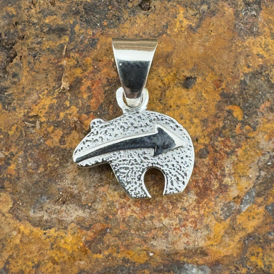 David Rosales Desert Fire Inlaid Sterling Silver Pendant Little Bear