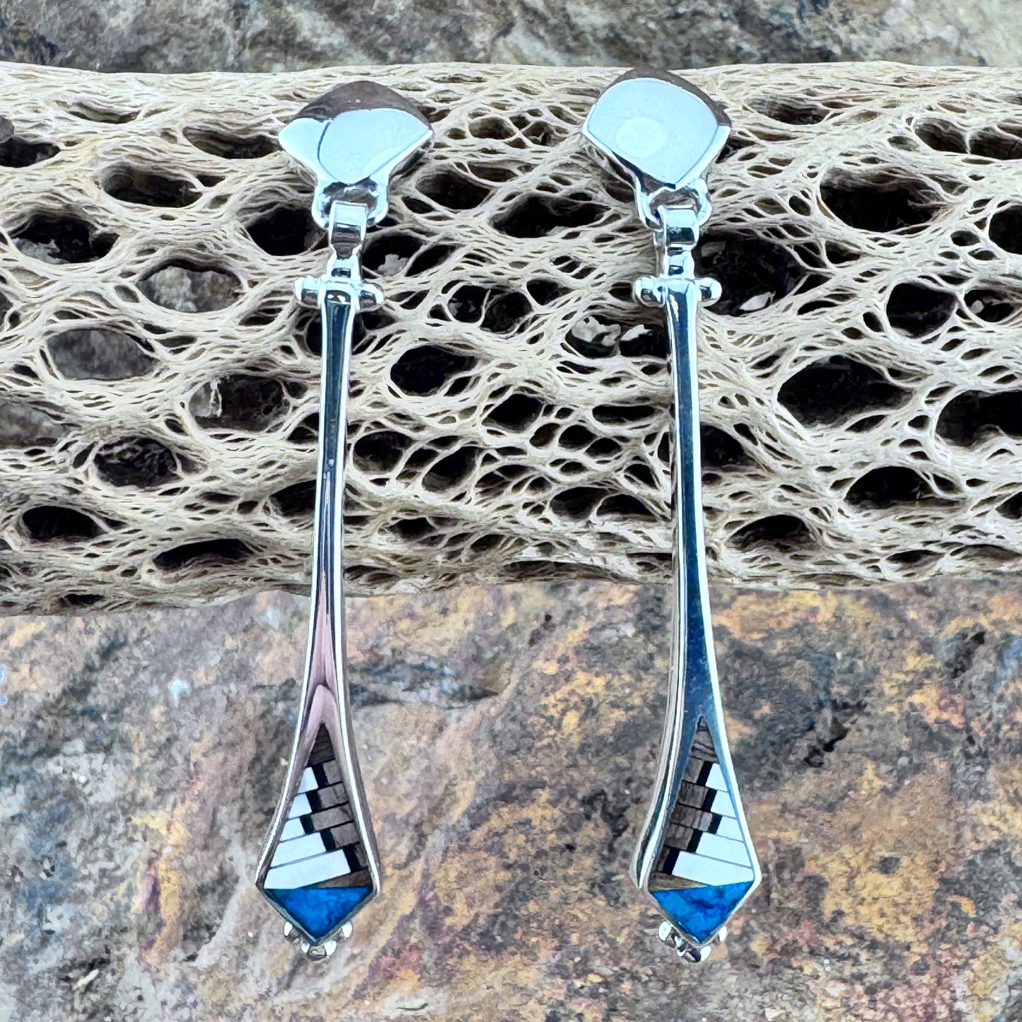 David Rosales Iron Spirit Inlaid Sterling Silver Earrings