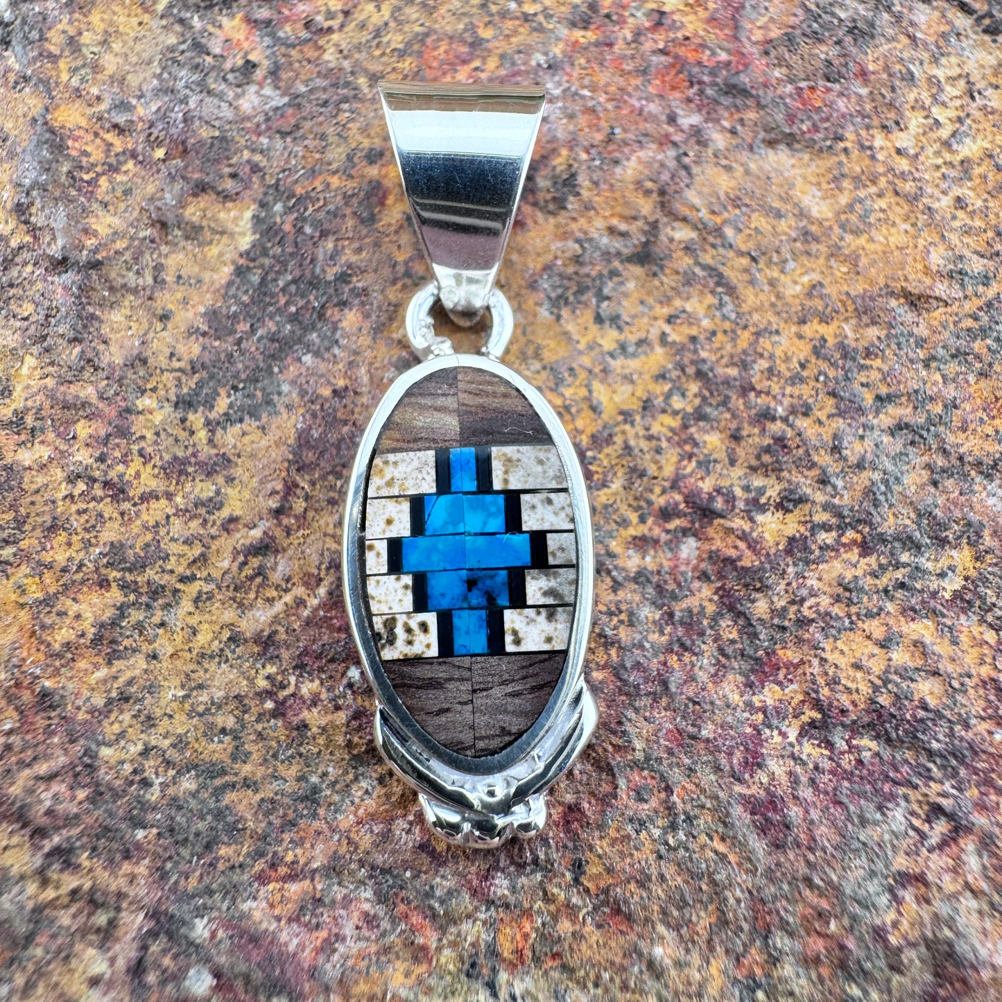 David Rosales Iron Spirit Inlaid Sterling Silver Pendant