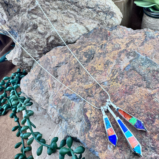 David Rosales Indian Summer Inlaid Sterling Silver Necklace