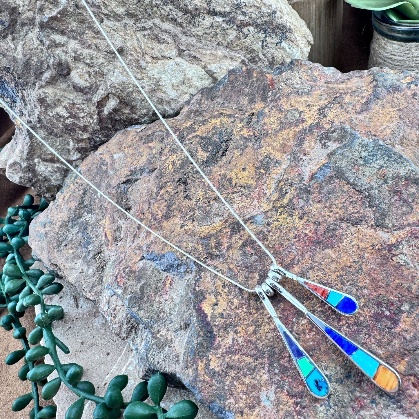 David Rosales Indian Summer Inlaid Sterling Silver Necklace