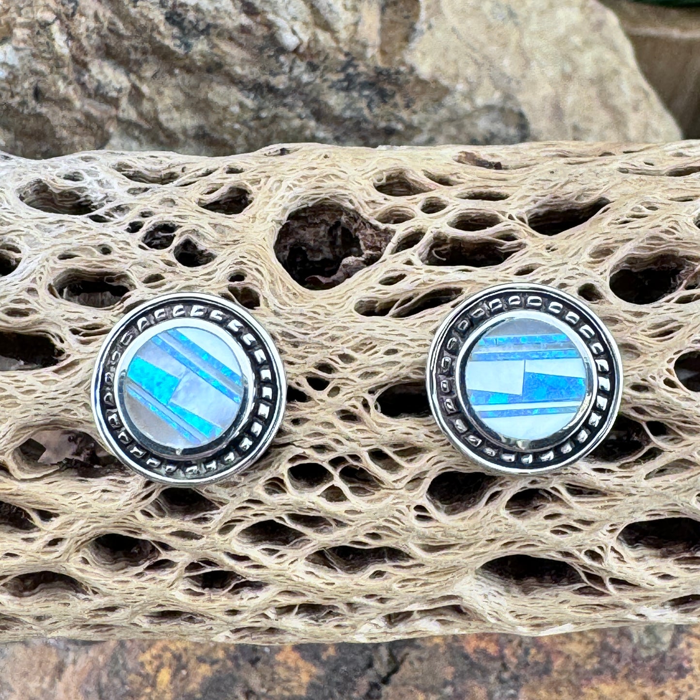 David Rosales Mystic Pearl Inlaid Sterling Silver Earrings