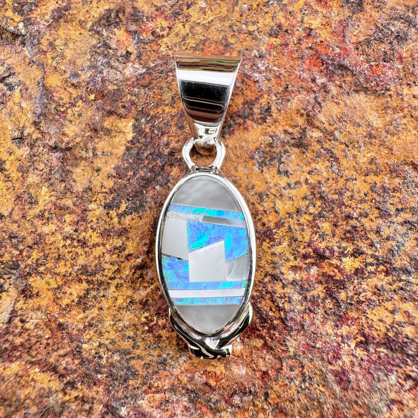 David Rosales Mystic Pearl Inlaid Sterling Silver Pendant
