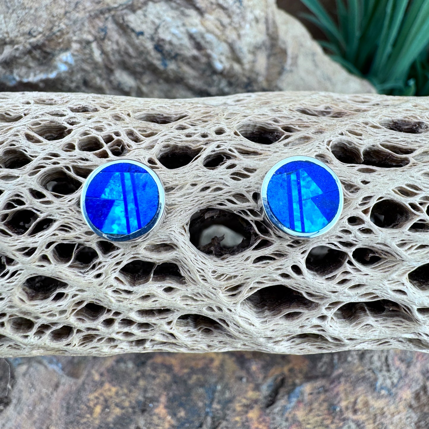 David Rosales Blue Sky Inlaid Sterling Silver Earrings