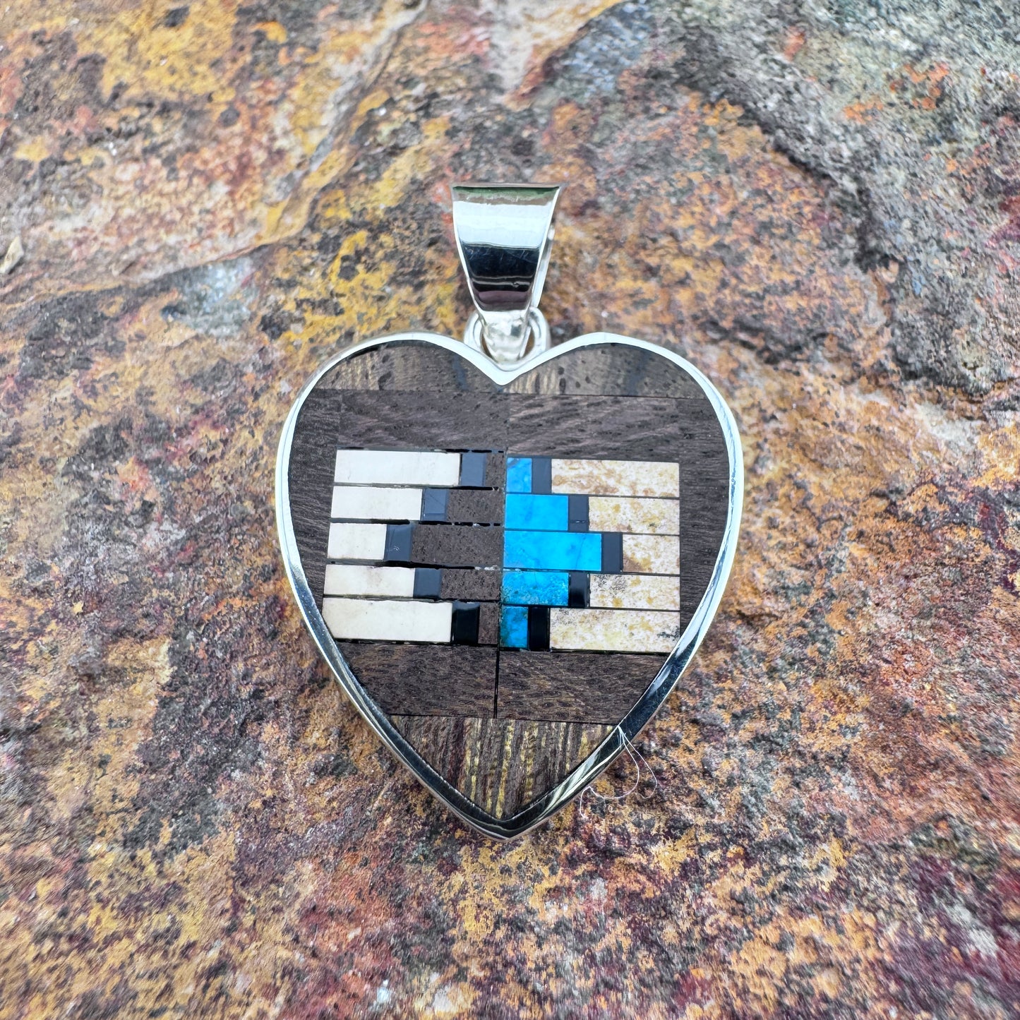 David Rosales Ironwood Inlaid Sterling Silver Pendant Heart