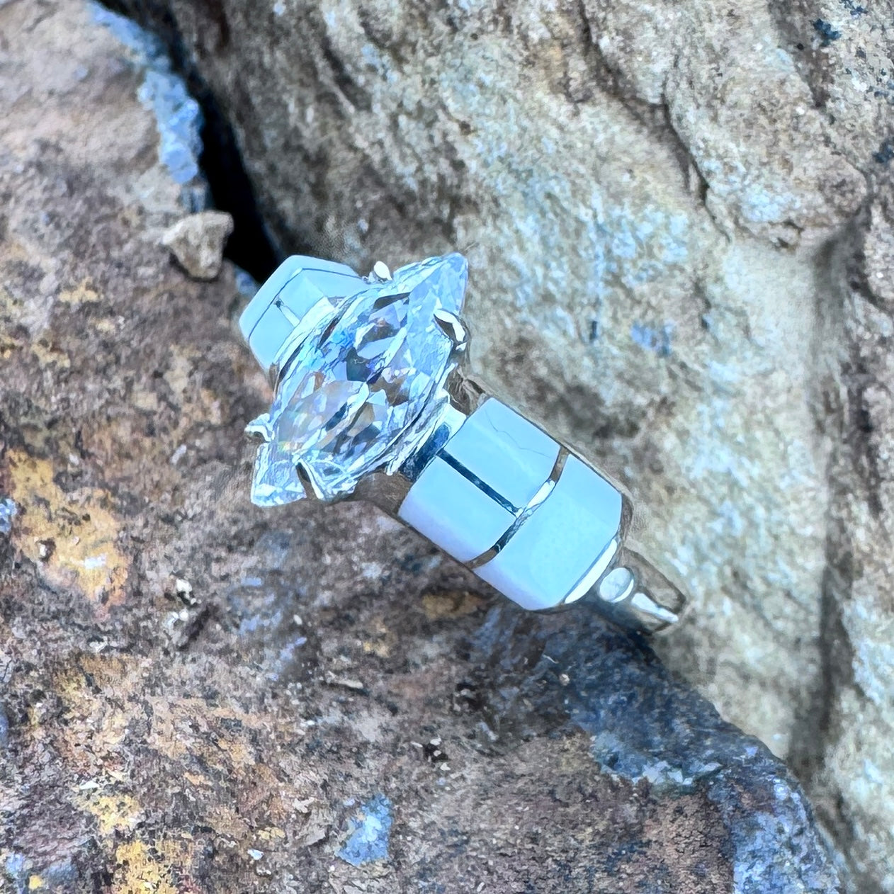 David Rosales Pristine Inlaid Sterling Silver Ring with Cubic Zirconia