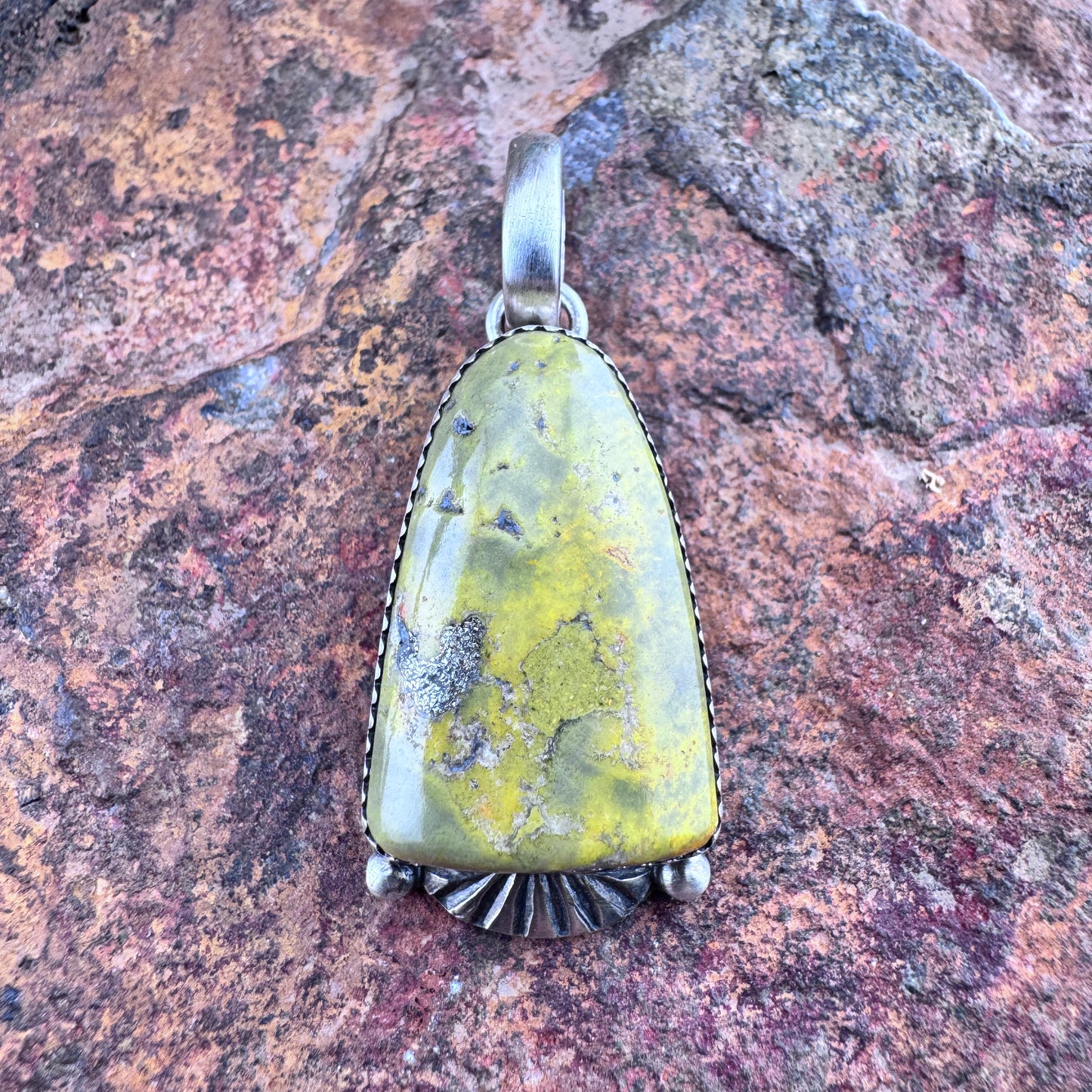 Bumble Bee Jasper Sterling Silver Pendant by Mary Tso