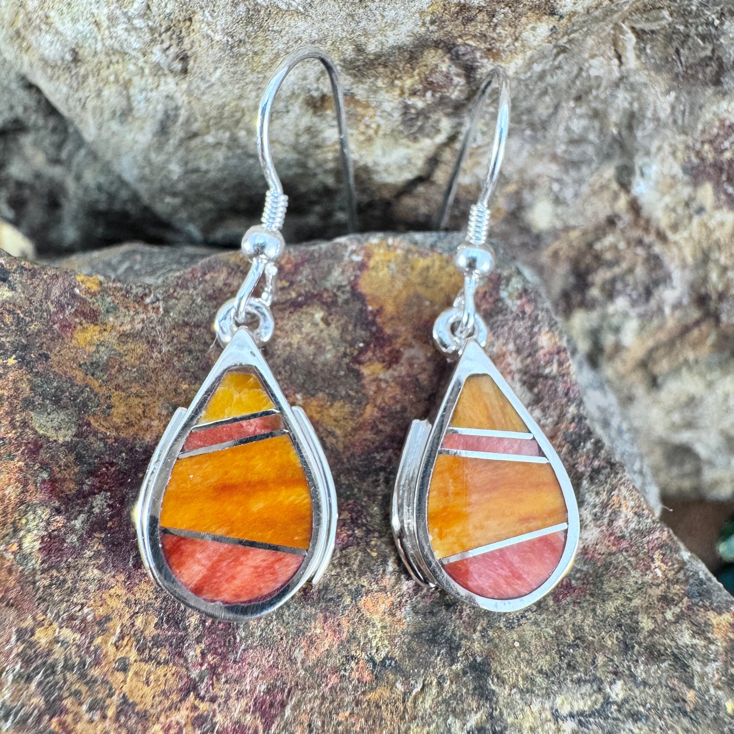 David Rosales Desert Fire Inlaid Sterling Silver Earrings