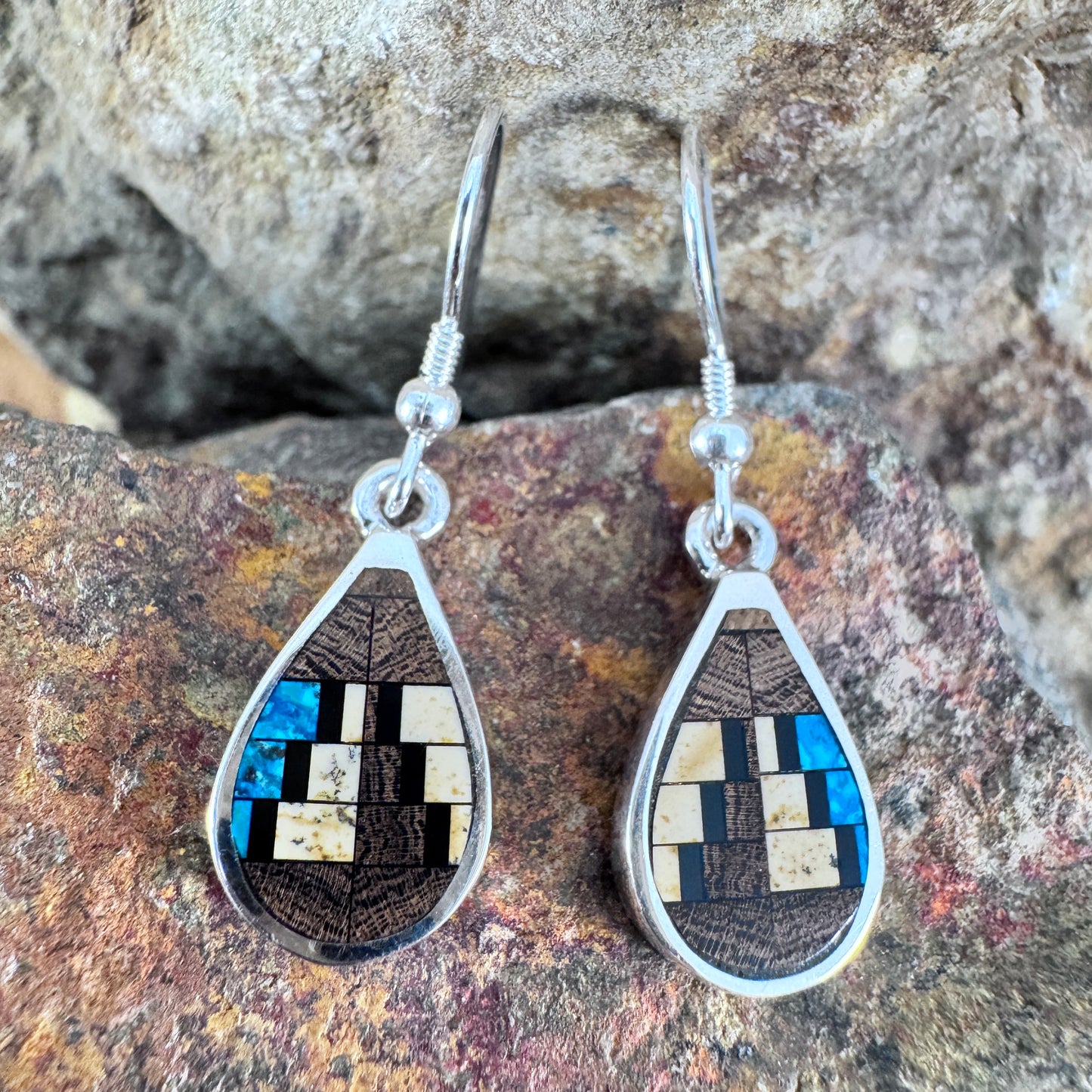 David Rosales Ironwood Inlaid Sterling Silver Earrings