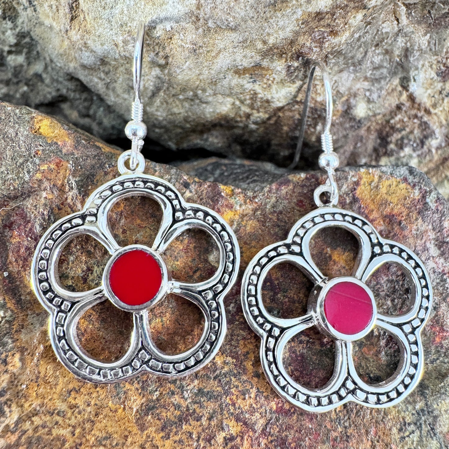 David Rosales Rosarita Inlaid Sterling Silver Earrings Flower