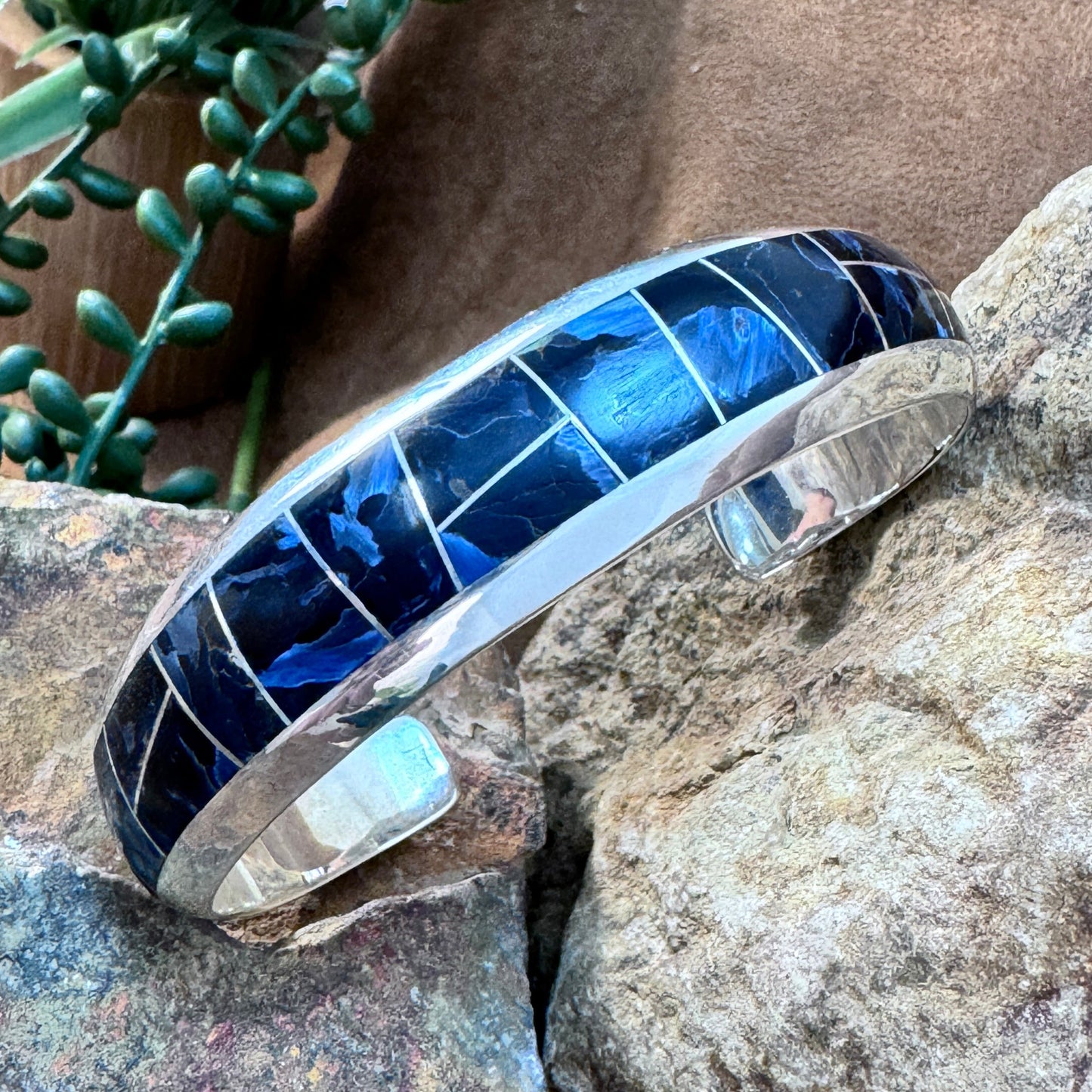 David Rosales Pietersite Inlaid Sterling Silver Bracelet