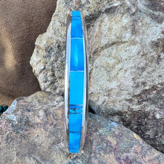 David Rosales Arizona Blue Two Toned Inlaid Sterling Silver Bracelet