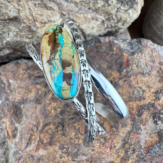 Boulder Ribbon Turquoise Sterling Silver Bracelet by Wil Denetdale