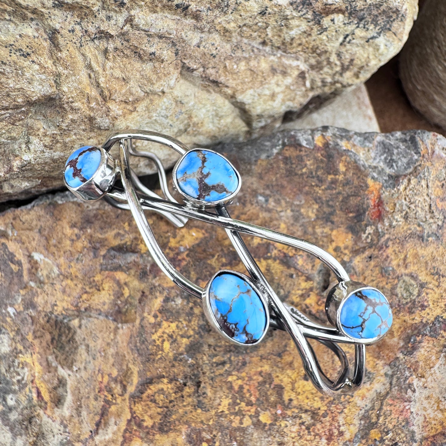 Golden Hill Turquoise Sterling Silver Bracelet by Wil Denetdale