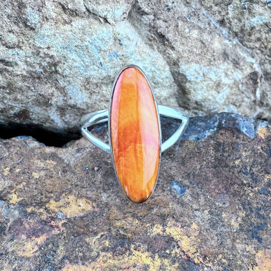 Orange Spiny Oyster Shell Sterling Silver Ring by Kathy Webster