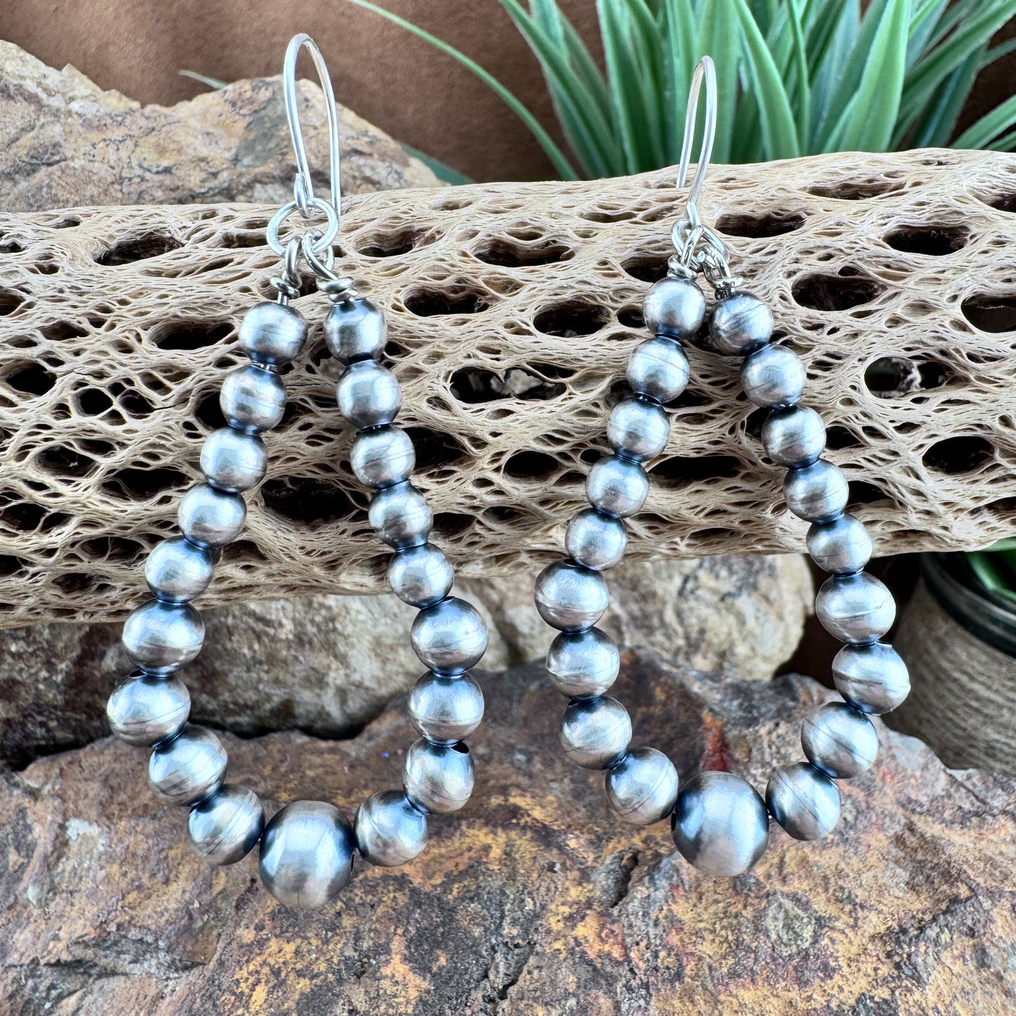 Hoop Earrings with Graduated Navajo Pearls by Rena Begay