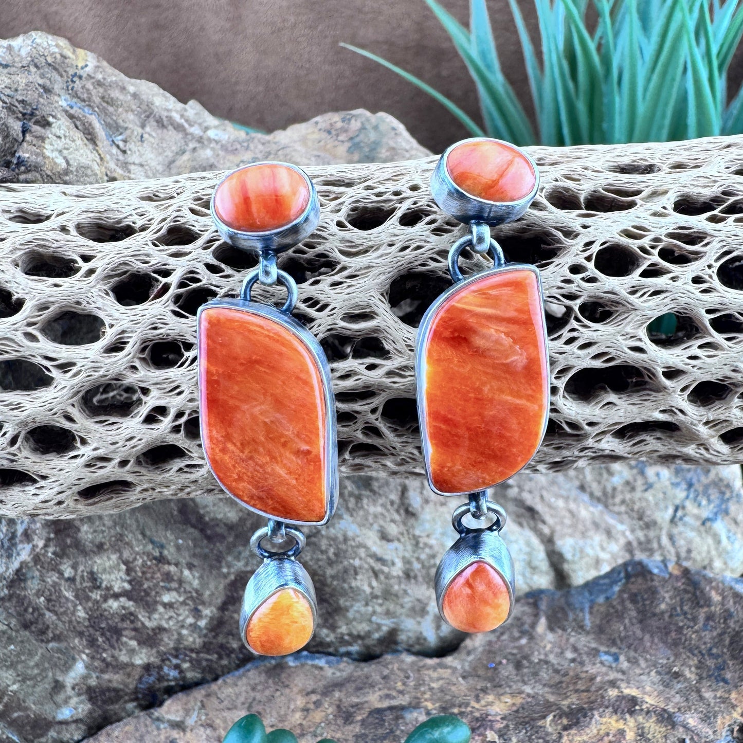 Orange Spiny Oyster Shell and Sterling Sliver Drop Earrings by Louise Joe
