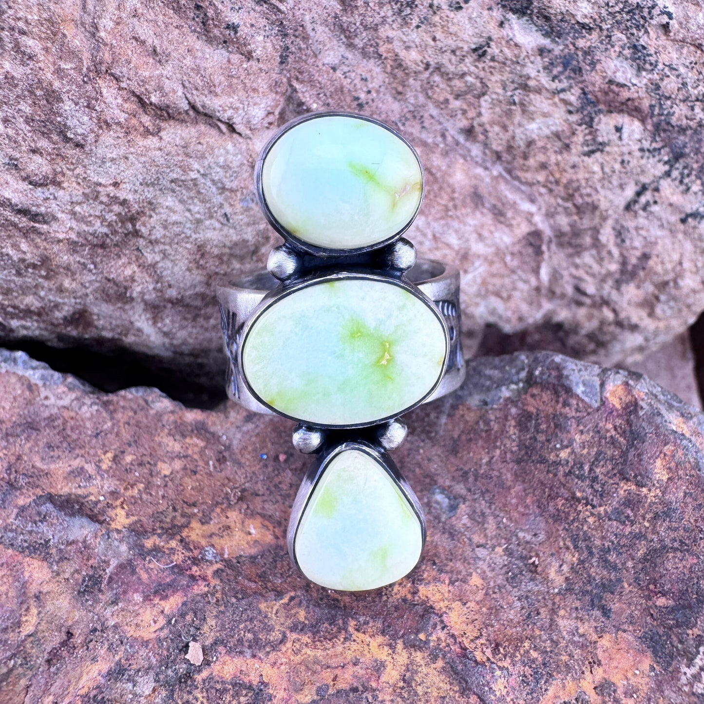 Palomino Triple Stone Ring in Sterling Silver by Loretta Delgarito - Size 9