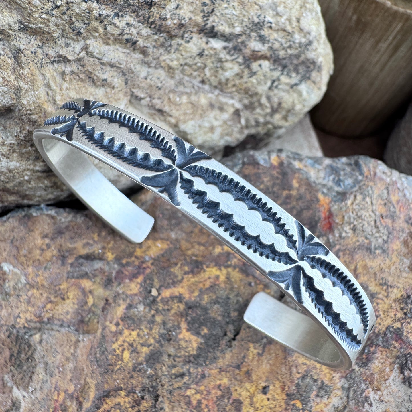 Traditional Sterling Silver Cuff Bracelet by Jerald Tahe