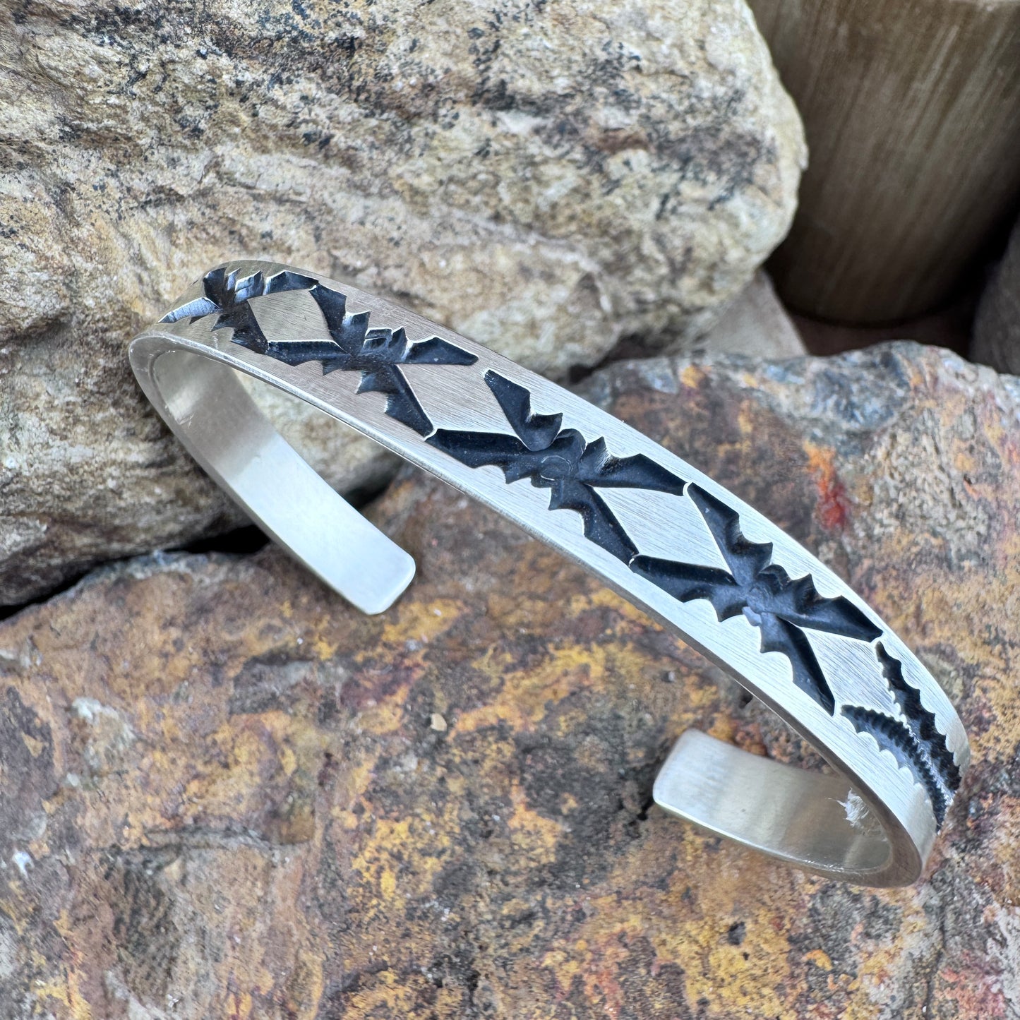 Traditional Sterling Silver Cuff Bracelet by Jerald Tahe