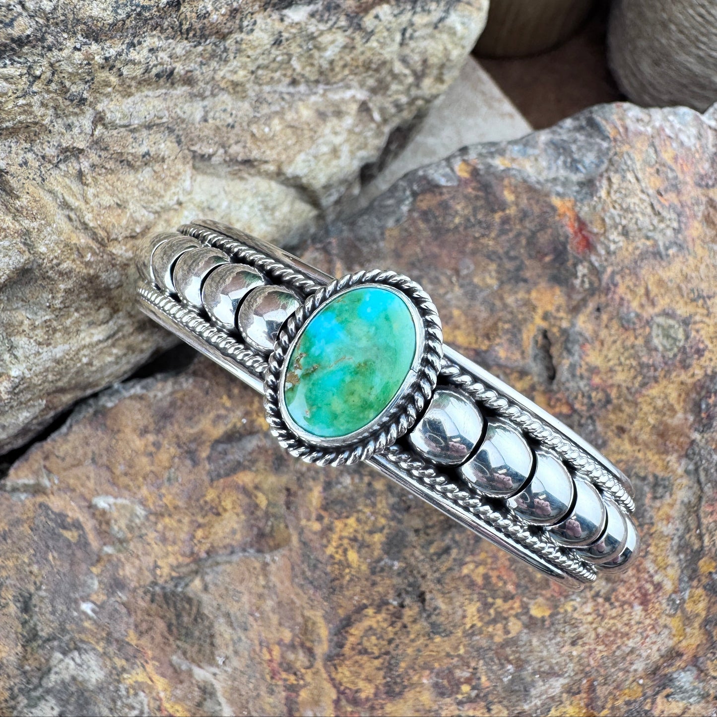 Sonoran Gold Turquoise Sterling Silver Cuff Bracelet by Tom Charlie