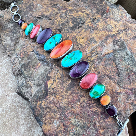 Multi-Stone Sterling Silver Link Bracelet by Loretta Delgarito