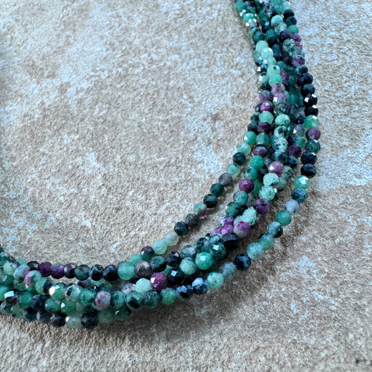 16" Seven Strand Ruby Zoisite Beaded Necklace by Artie Yellowhorse