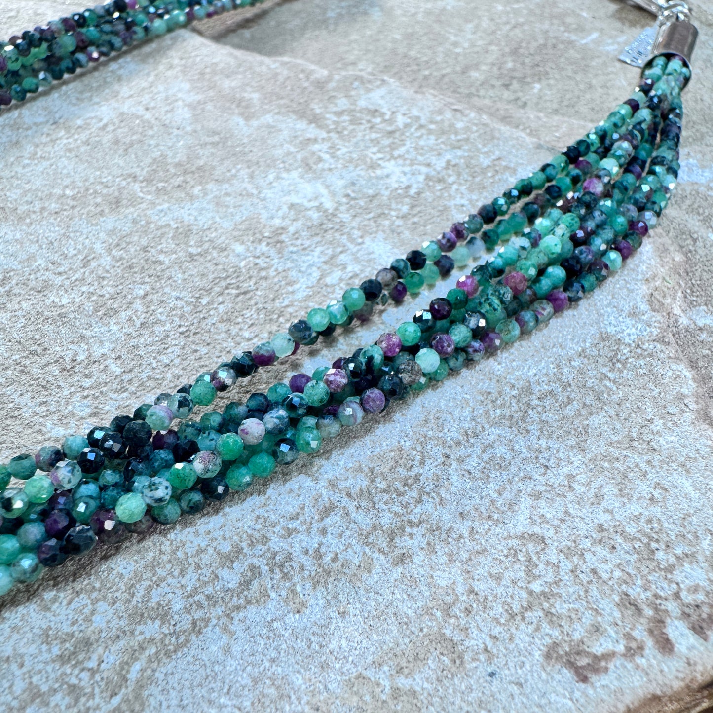 16" Seven Strand Ruby Zoisite Beaded Necklace by Artie Yellowhorse