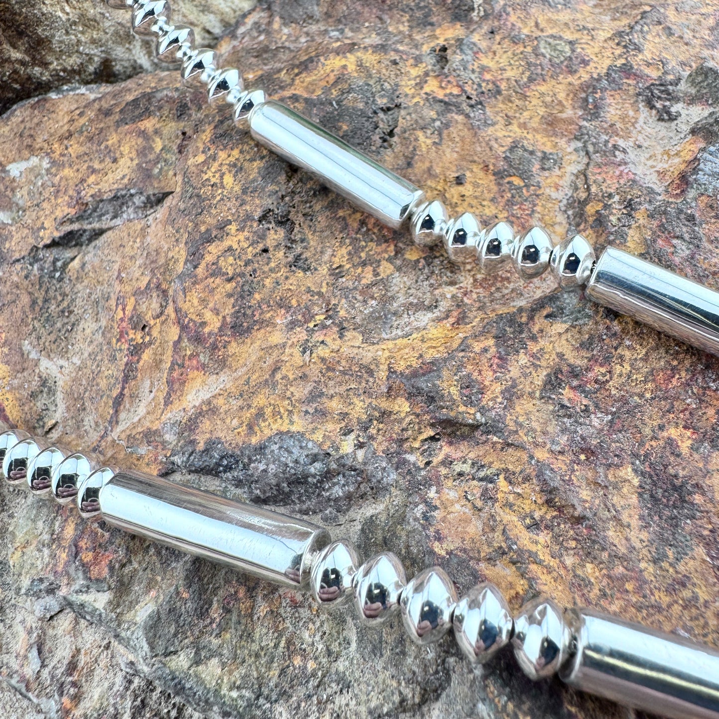 22" Sterling Silver Navajo Pearls Necklace by Leonard Nez