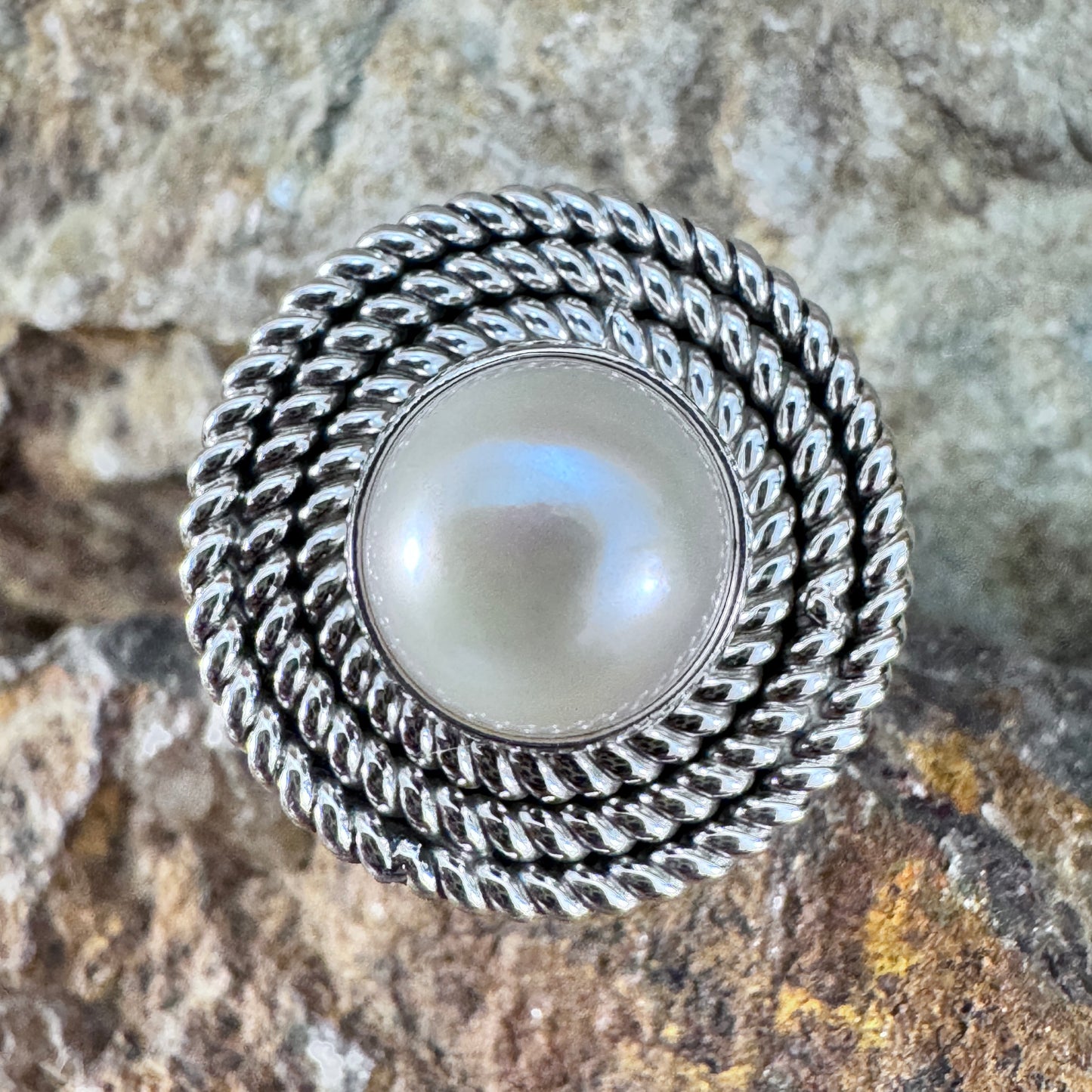 Fresh Water Pearl Sterling Silver Triple Twist Ring by Artie Yellowhorse