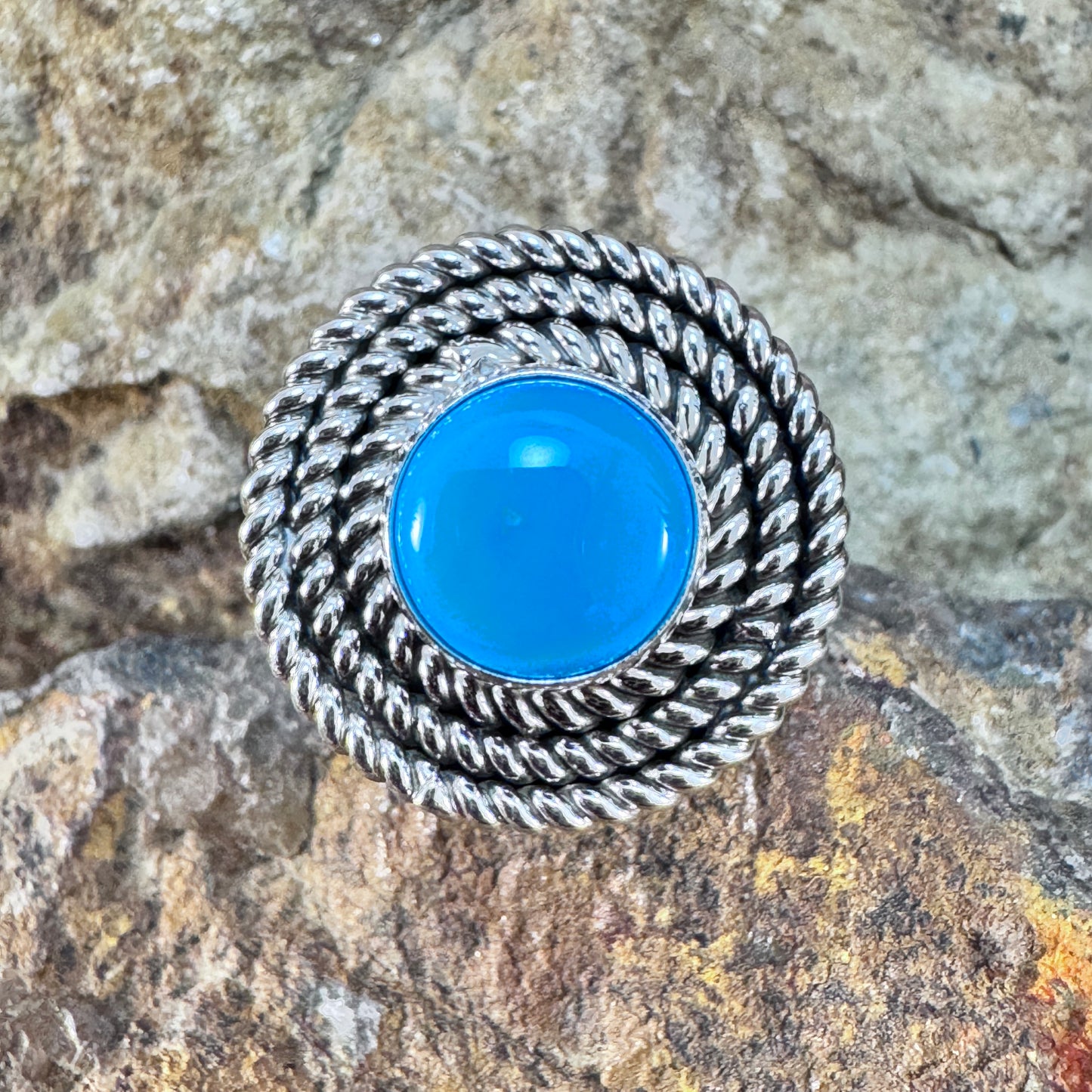 Sleeping Beauty Sterling Silver Triple Twist Ring by Artie Yellowhorse