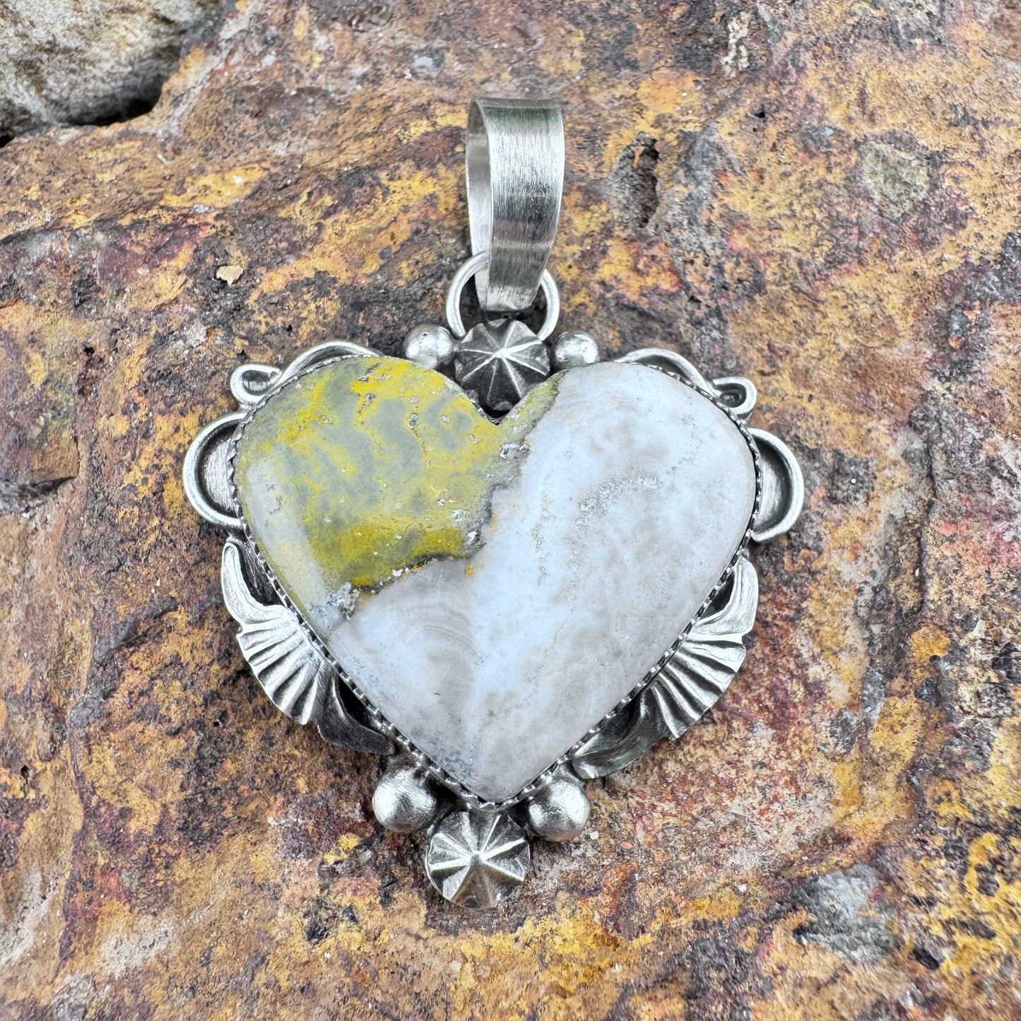 Bumble Bee Jasper Sterling Silver Heart Pendant by Mary Tso