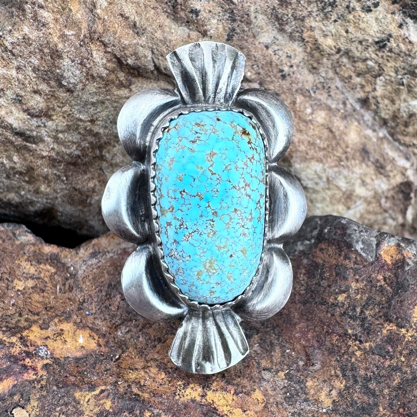 No. 8 Mine Turquoise Ring with Accents by Mary Tso