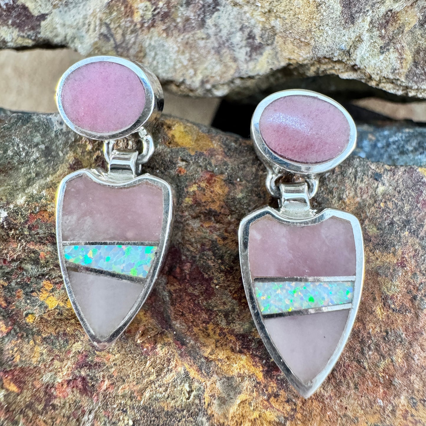 David Rosales Make Me Blush Inlaid Sterling Silver Earrings Leaf