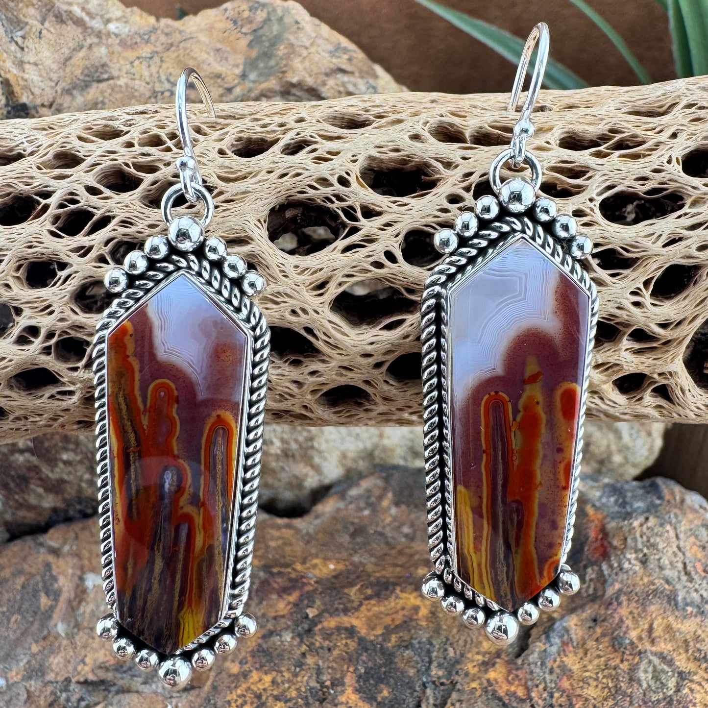 Moroccan Lace Red Agate Earrings by Artie Yellowhorse