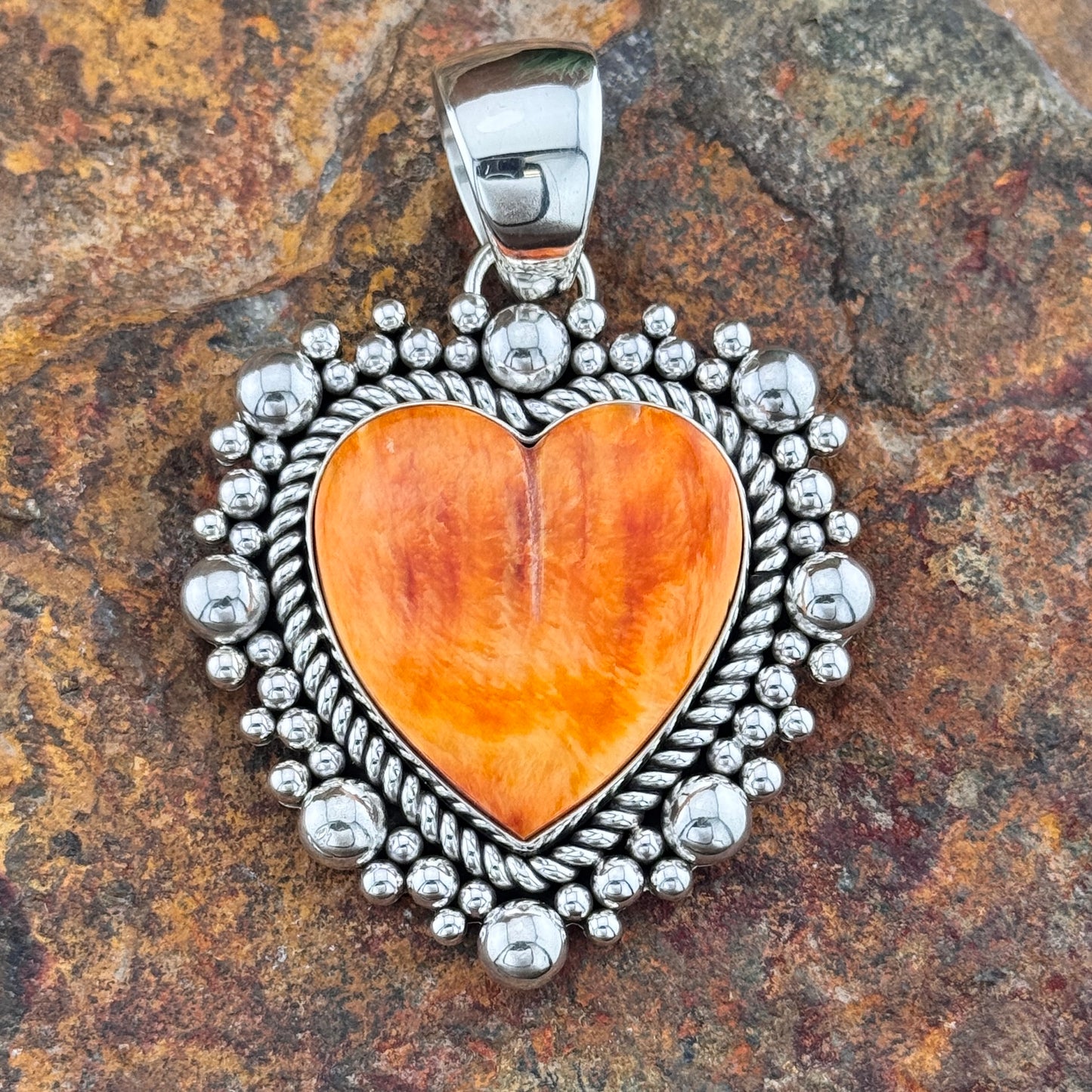 Spiny Oyster Sterling Silver Pendant by Artie Yellowhorse Heart