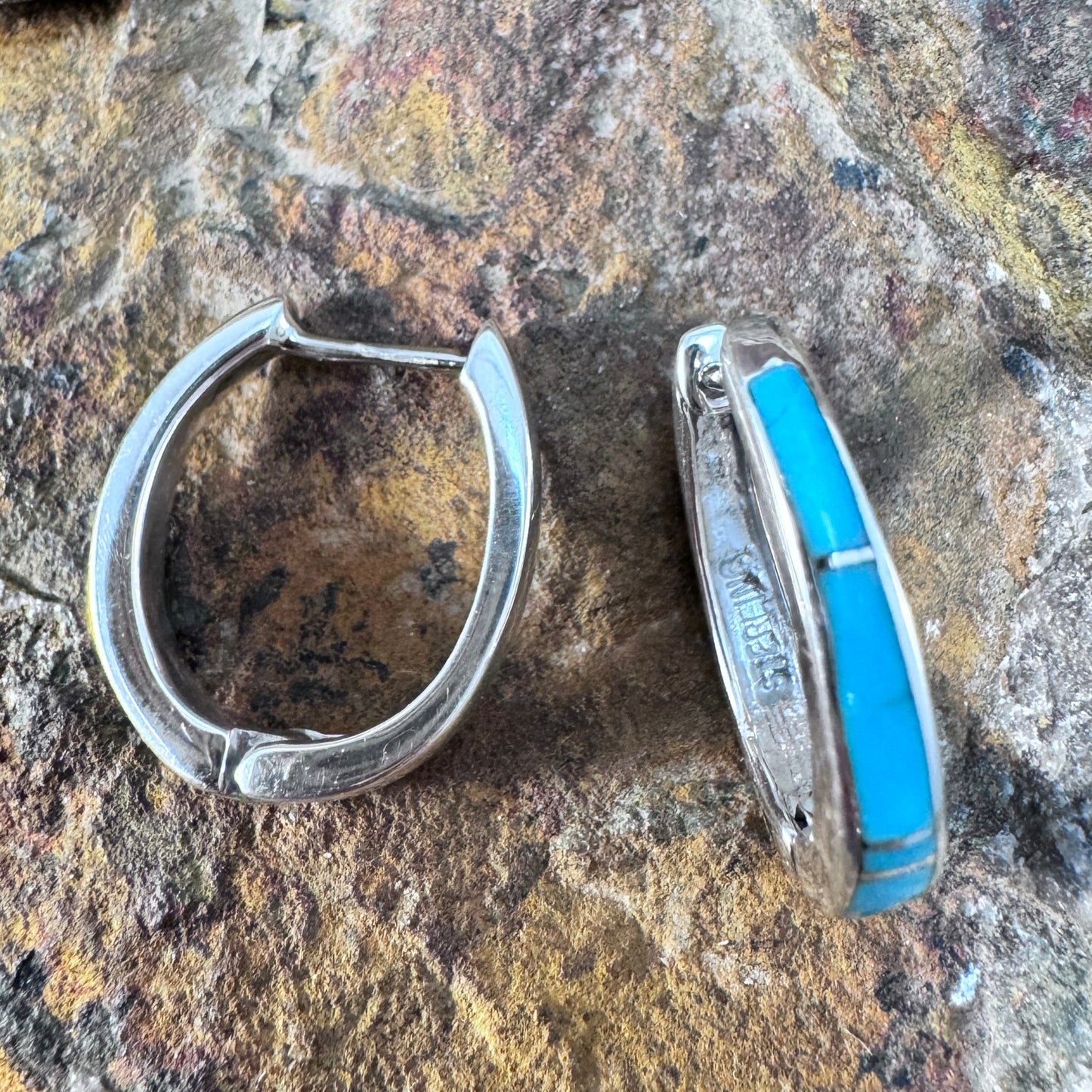 David Rosales Arizona Blue Inlaid Sterling Silver Huggie Earrings