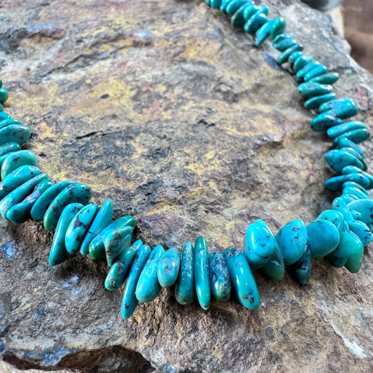 23" Carico Lake Turquoise Nugget & Sterling Silver Bead Necklace by Mary Tso