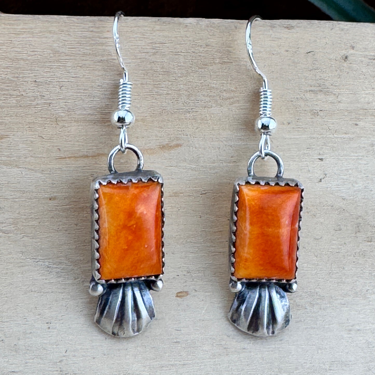 Orange Spiny Oyster Sterling Silver Earrings by Mary Tso