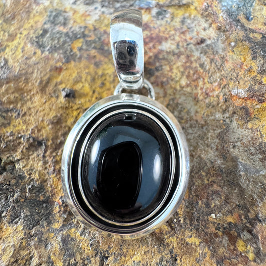 Black Onyx Sterling Silver Pendant by Artie Yellowhorse